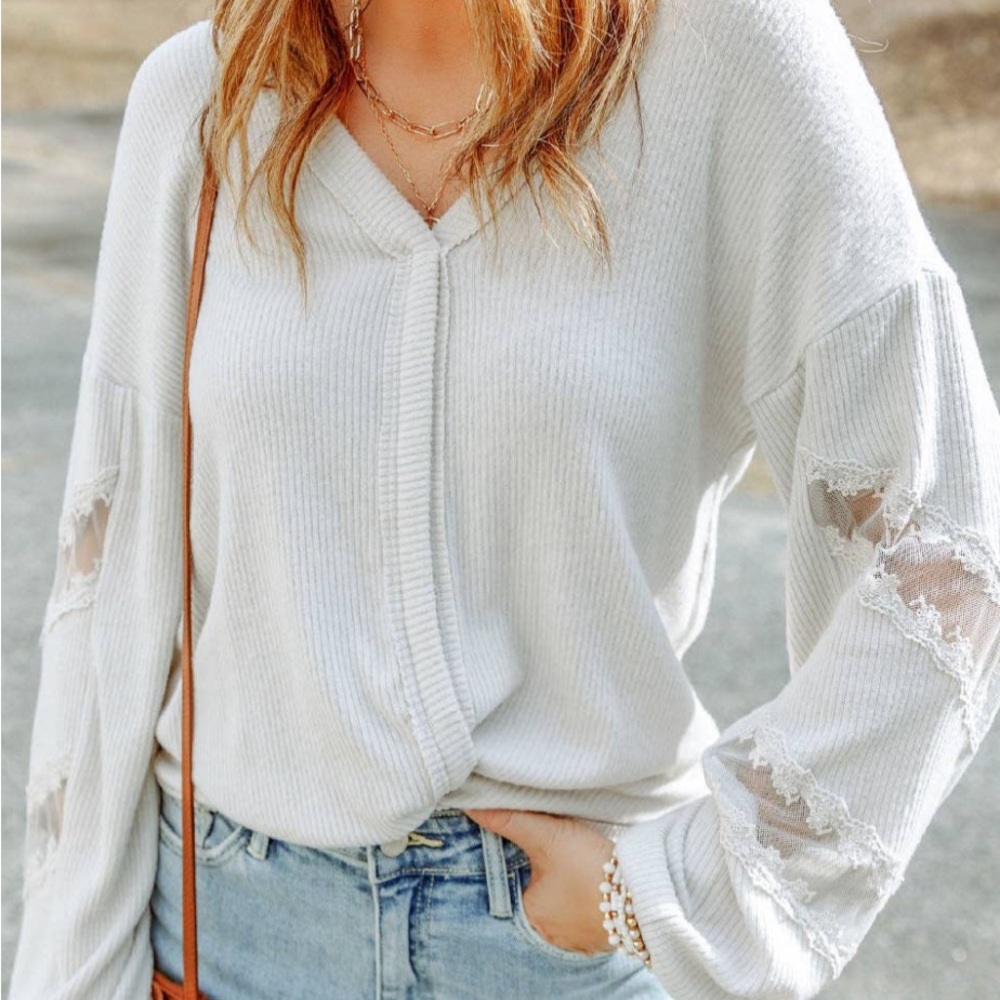 Lace Patchwork Drop Sleeve Blouse - Picture 1 of 8